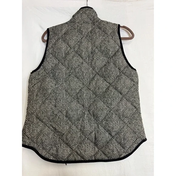J.Crew Herringbone Excursion Puffer Vest Black White Down Fill Womens Small S - Picture 4 of 5